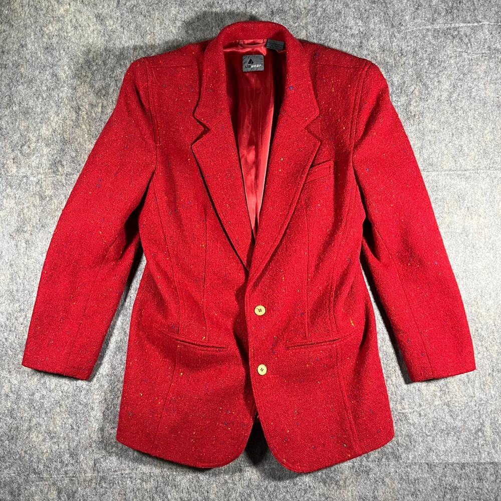 Vintage Lizwear Red Confetti Fleck Tweed Wool Blend Blazer Jacket / Size 10